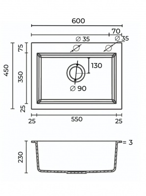 Кухонная мойка «Milani» 600×450 мм графит