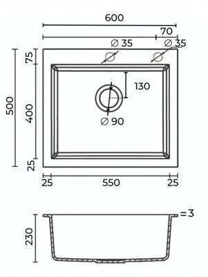 Кухонная мойка «Milani» 600×500 мм сатин